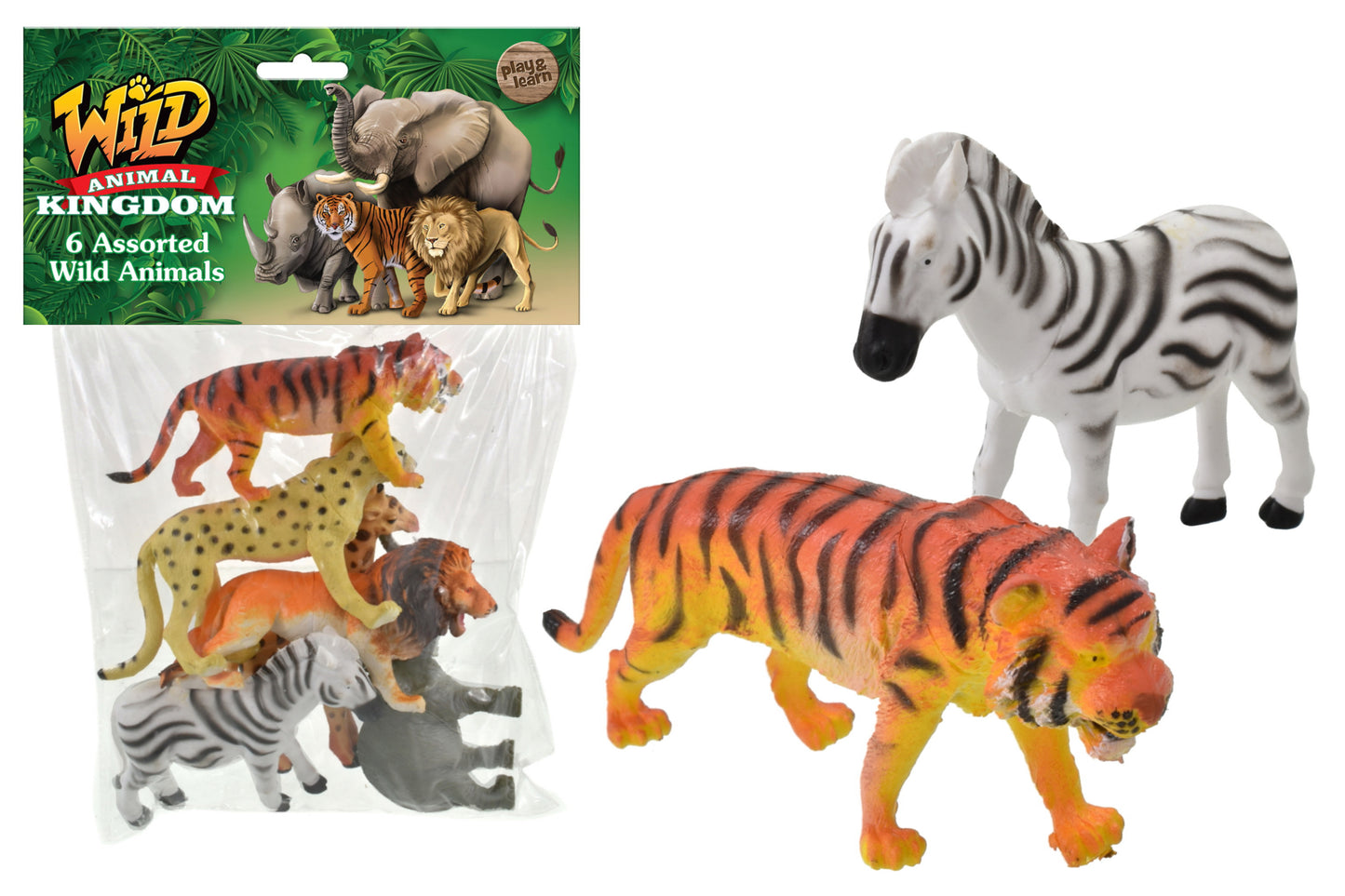 6 animaux sauvages (10 cm) en sachet/entête PVC - Figurines réalistes