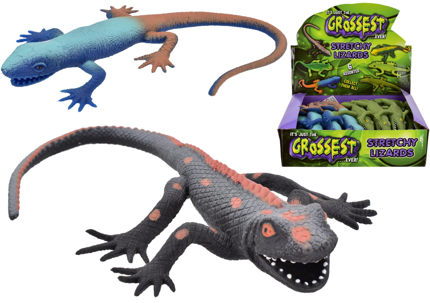 Découvrez le plaisir avec les lézards extensibles ! Obtenez 6 lézards extensibles assortis dans une boîte de présentation dès aujourd'hui