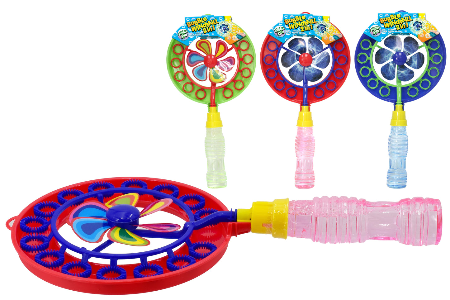 Ventilateur à bulles moulin à vent 80 ml – Jouet d'extérieur amusant pour enfants, 3 couleurs vives