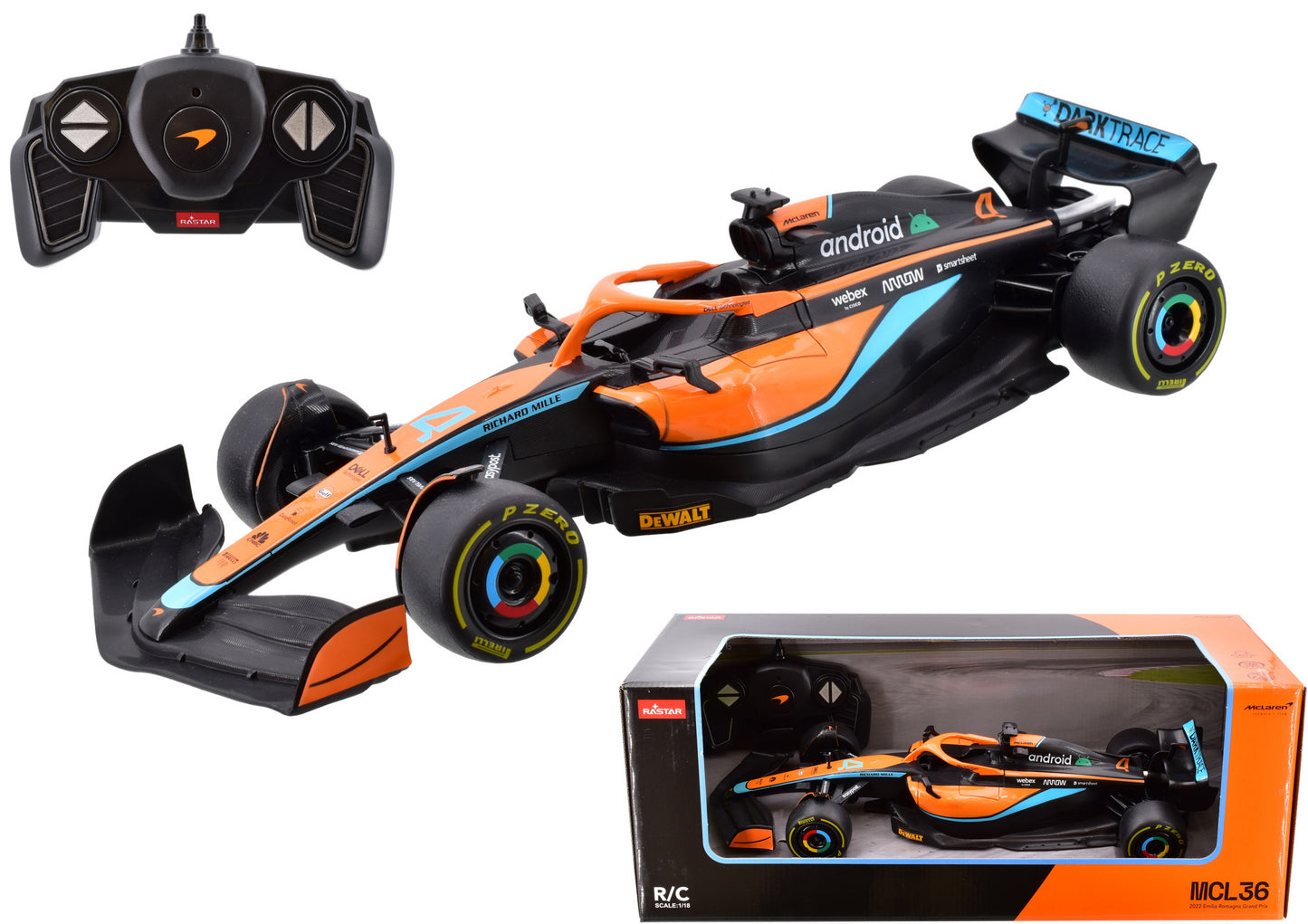 Voiture de course F1 McLaren MCL36 télécommandée à l'échelle 1:18 | Modèle authentique télécommandé
