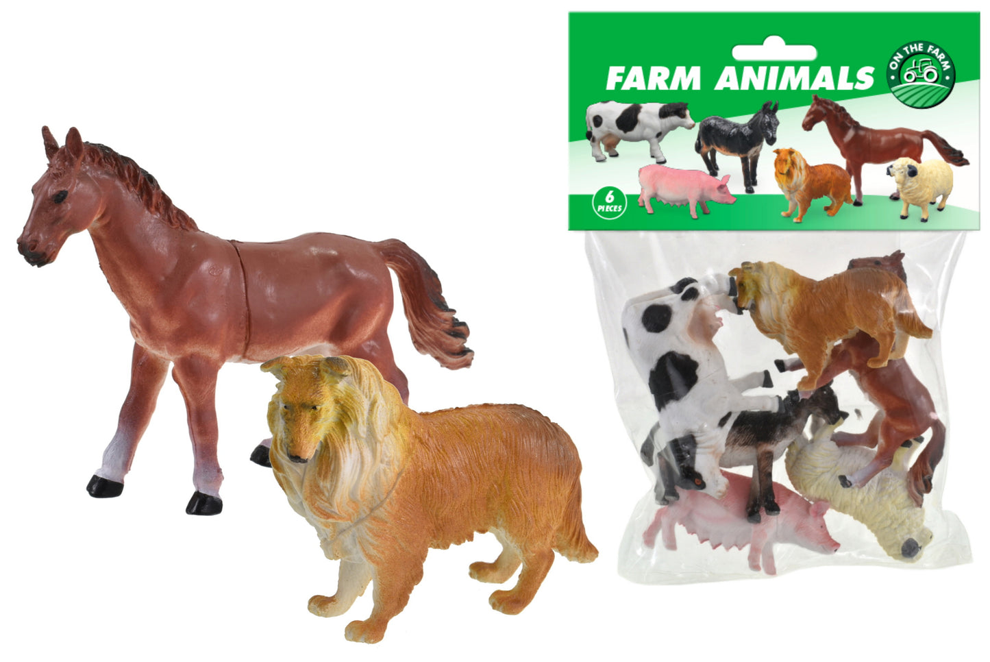 Lot de 6 figurines d'animaux de la ferme (10 cm) en sachet PVC avec cavalier