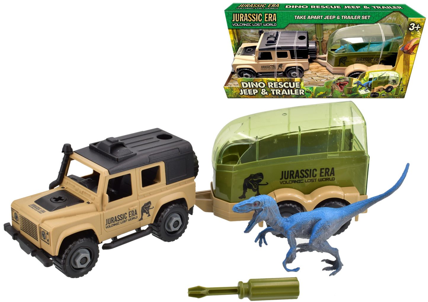 Explorez les aventures jurassiques avec le véhicule de l'équipe de sauvetage des dinosaures et la remorque Dino Box