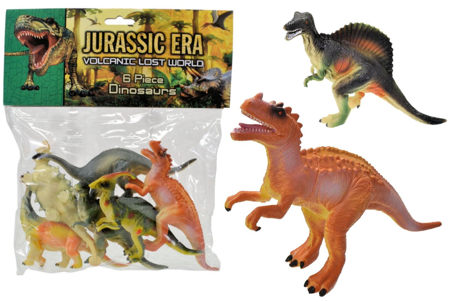 Explorez les aventures jurassiques : Dinosaures 6 pièces dans un grand sac/carte à en-tête