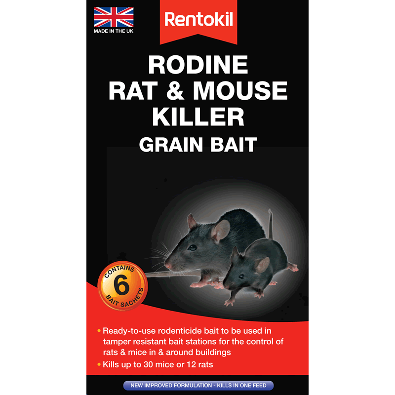 Appât en grains contre les rats et les souris Rentokil Rodine : Six sachets