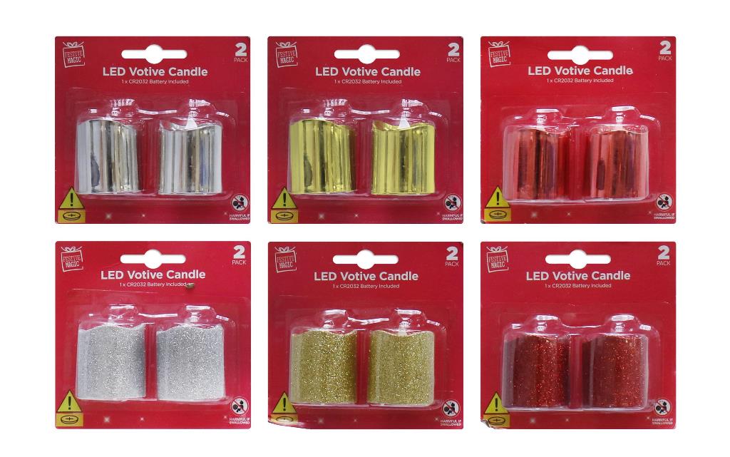 Bougie votive DEL scintillante/brillante, paquet de 2 (assorties)