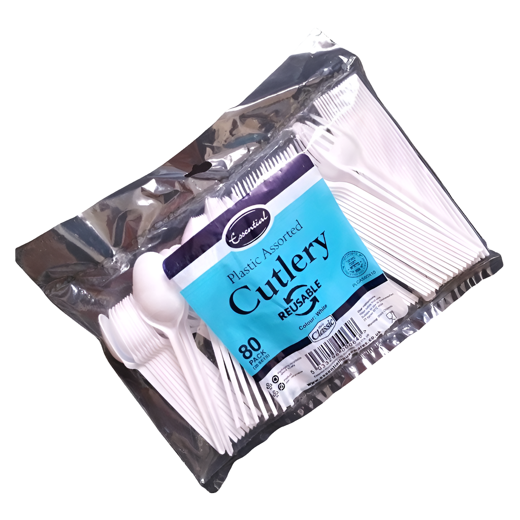 Essential 80pk White Plastic Assorted Cutlery Reusable