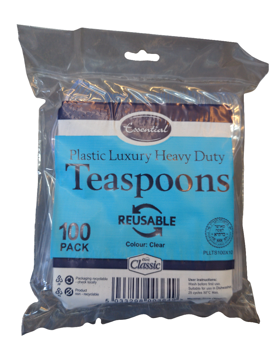 Essential 100pk Clear Plastic Teaspoon Reusable