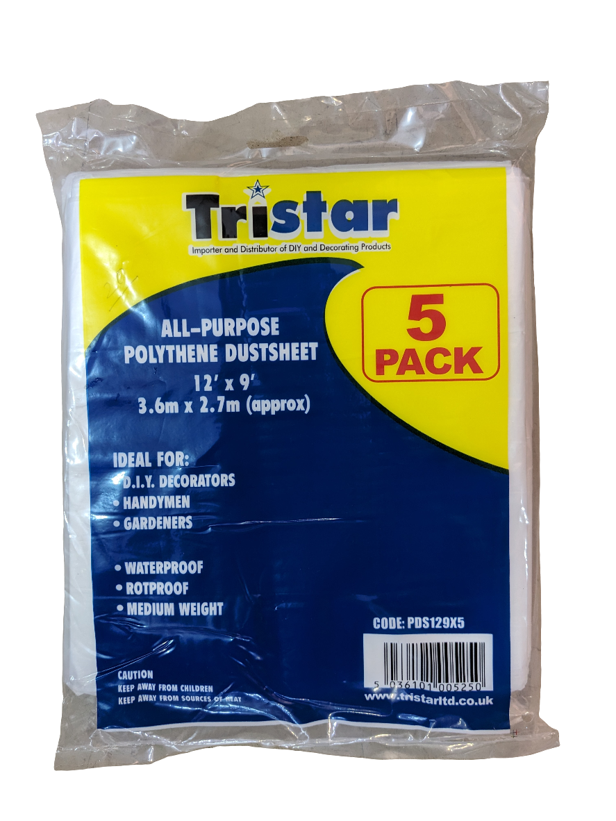 TriStar All Purpose Polythene Dustsheet 12' x 9' (3.6mx2.7m) Approx