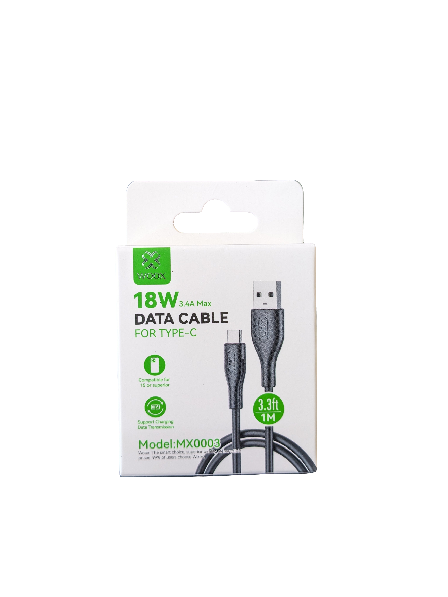 WOOX 18W 3.4A DATA CABLE USB TO TYPE C 1 m