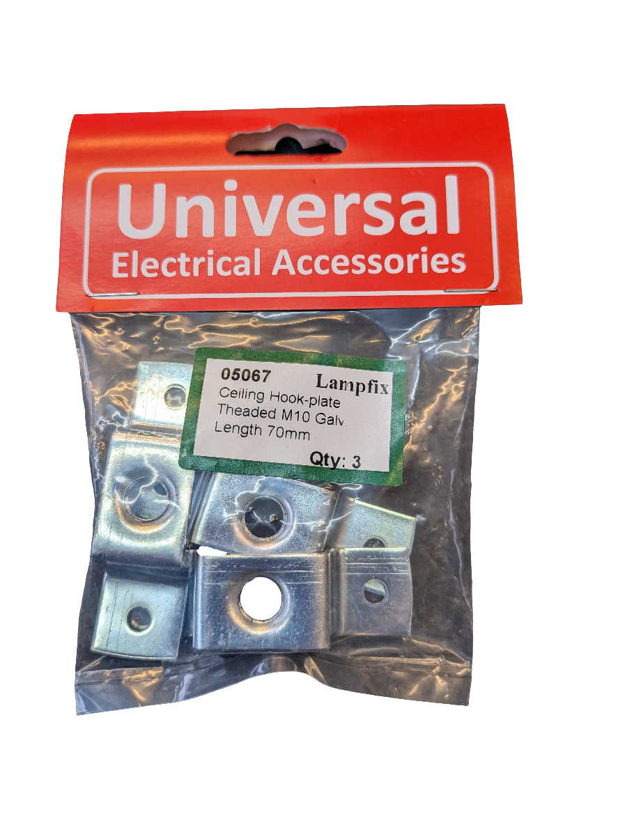 Lampfix Ceiling Hook Plate Threaded M10 Galv Length 70mm