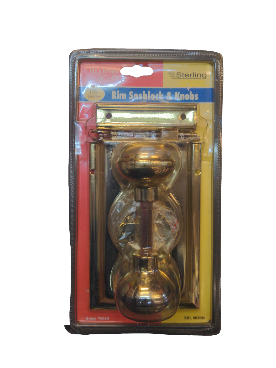Sterling Rim Sashlock & Knobs 6 x 4inch Brass plated