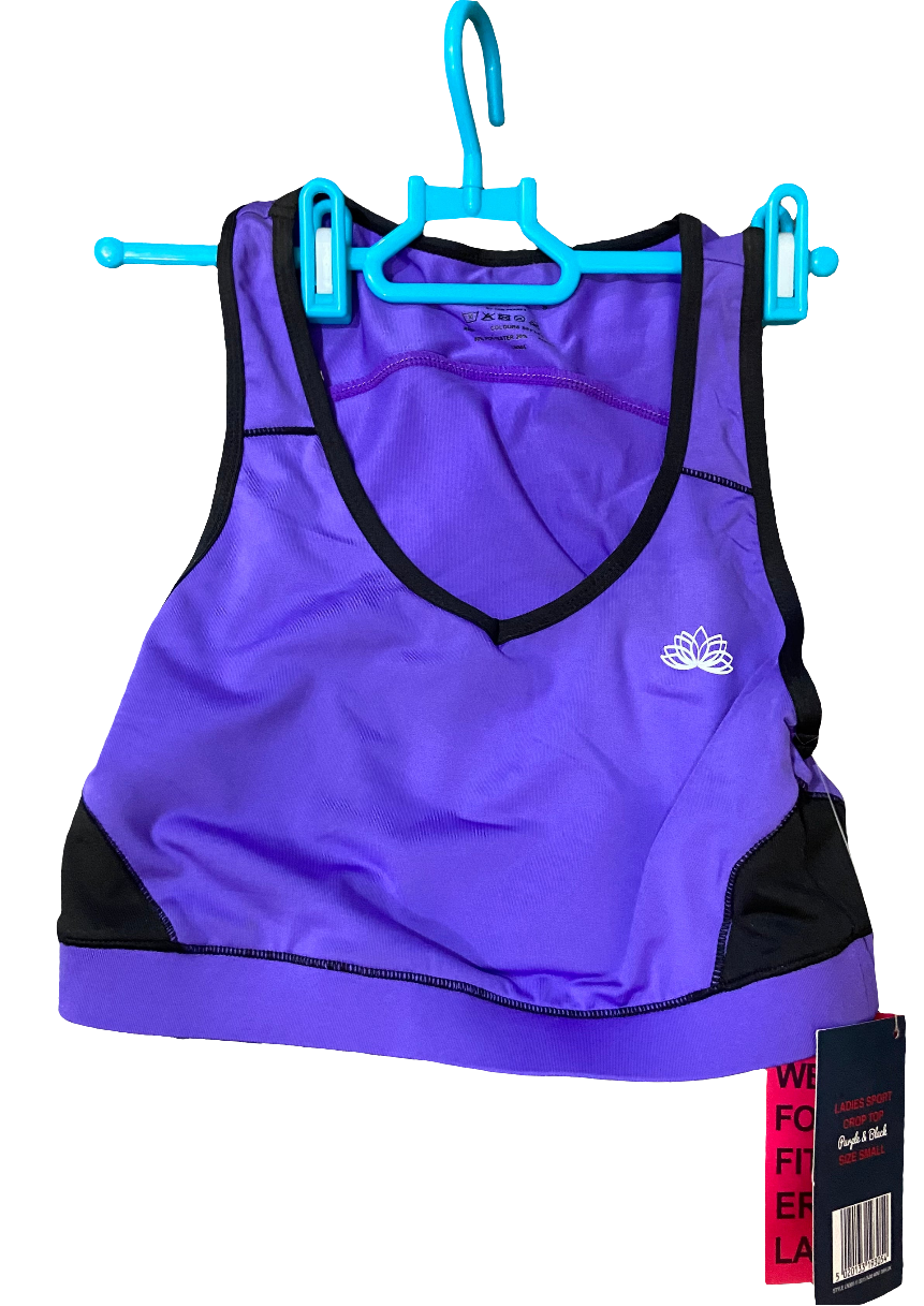 LADIES SPORT CROP TOP PURPLE & BLACK SIZE SMALL