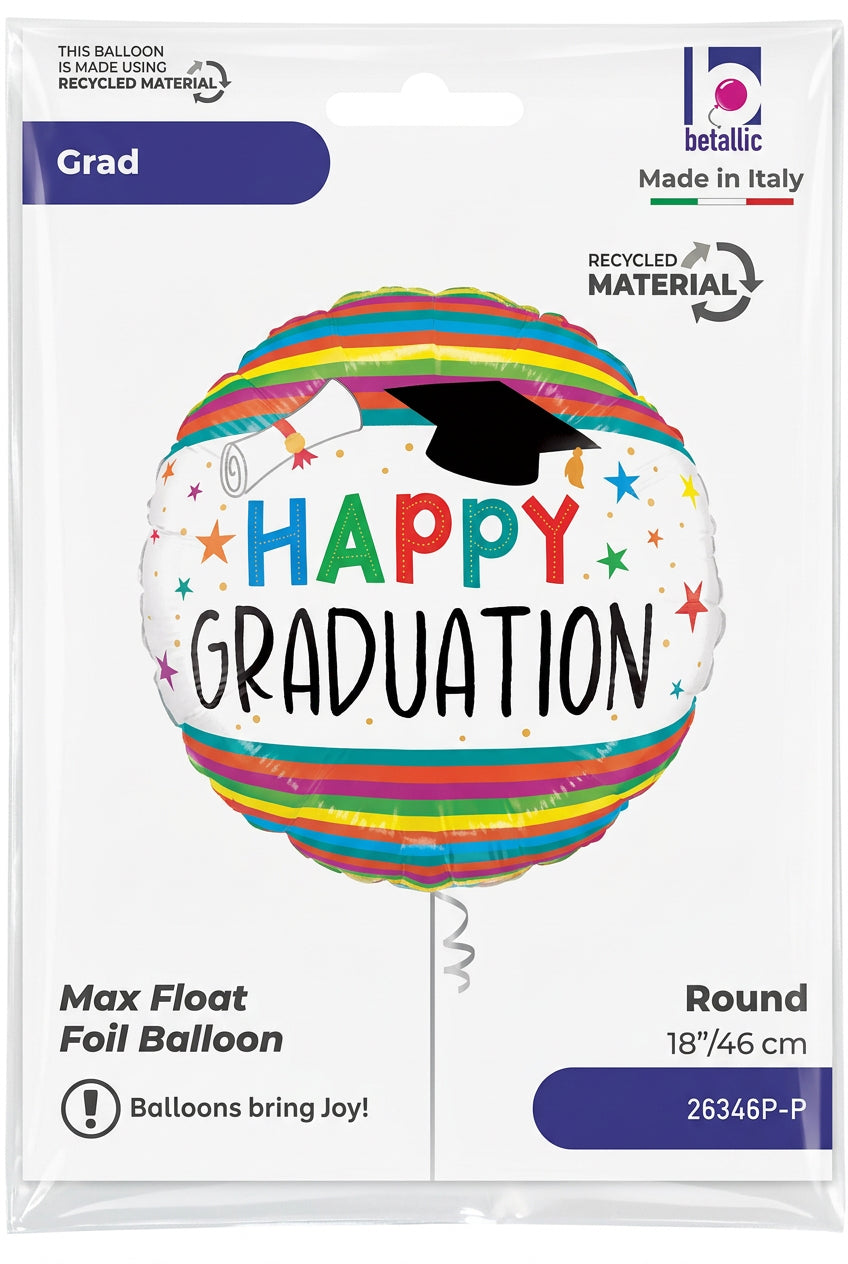 18IN HAPPY GRADUATION FUN STRIP FOIL BALLOON
