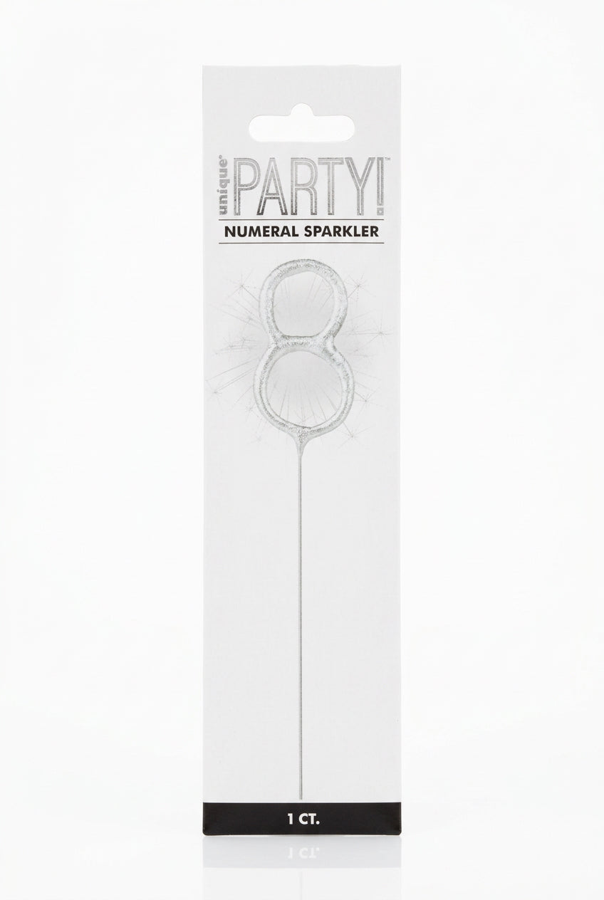 UNIQUE PARTY NUMERAL SPARKLER 8 SILVER