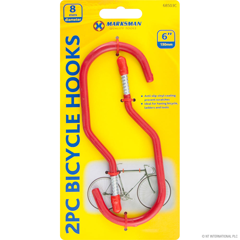 Crochets de vélo rouges haut de gamme (lot de 2) - Organisez votre espace avec des crochets élégants de 15 cm - Diamètre 8 mm