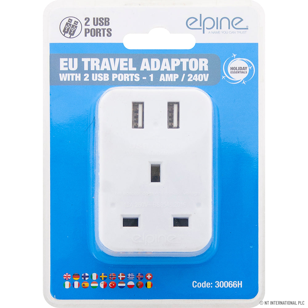 Adaptateur de voyage UE – 2 ports USB pour un chargement pratique