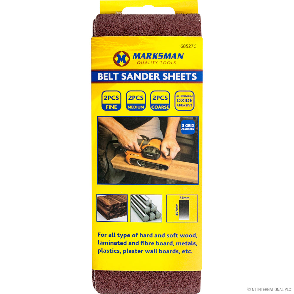 Assortiment de bandes abrasives pour ponceuses à bande – 6 pièces, 75 x 457 mm, grains assortis