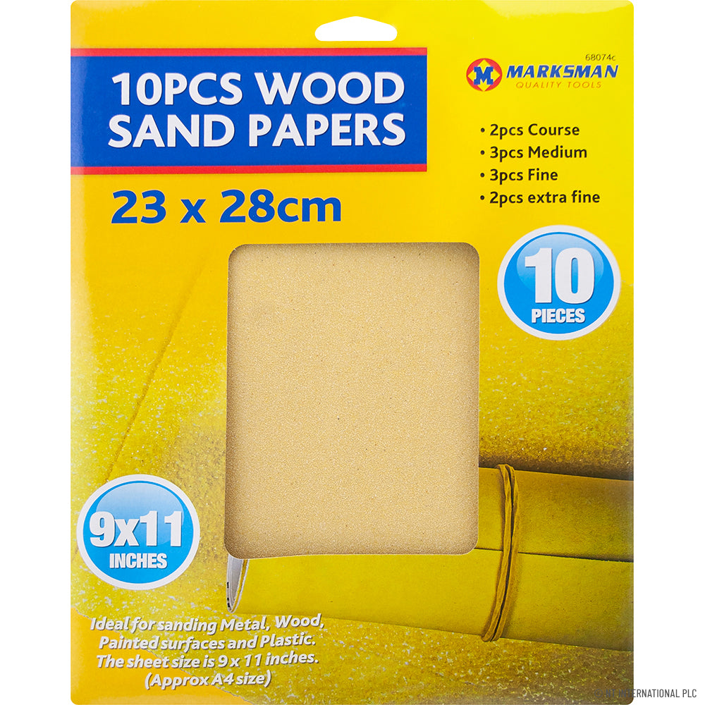 Premium 10pc Wood Sandpaper Set - 9" x 11" Assorted Grits for Smooth Woodworking Surfaces