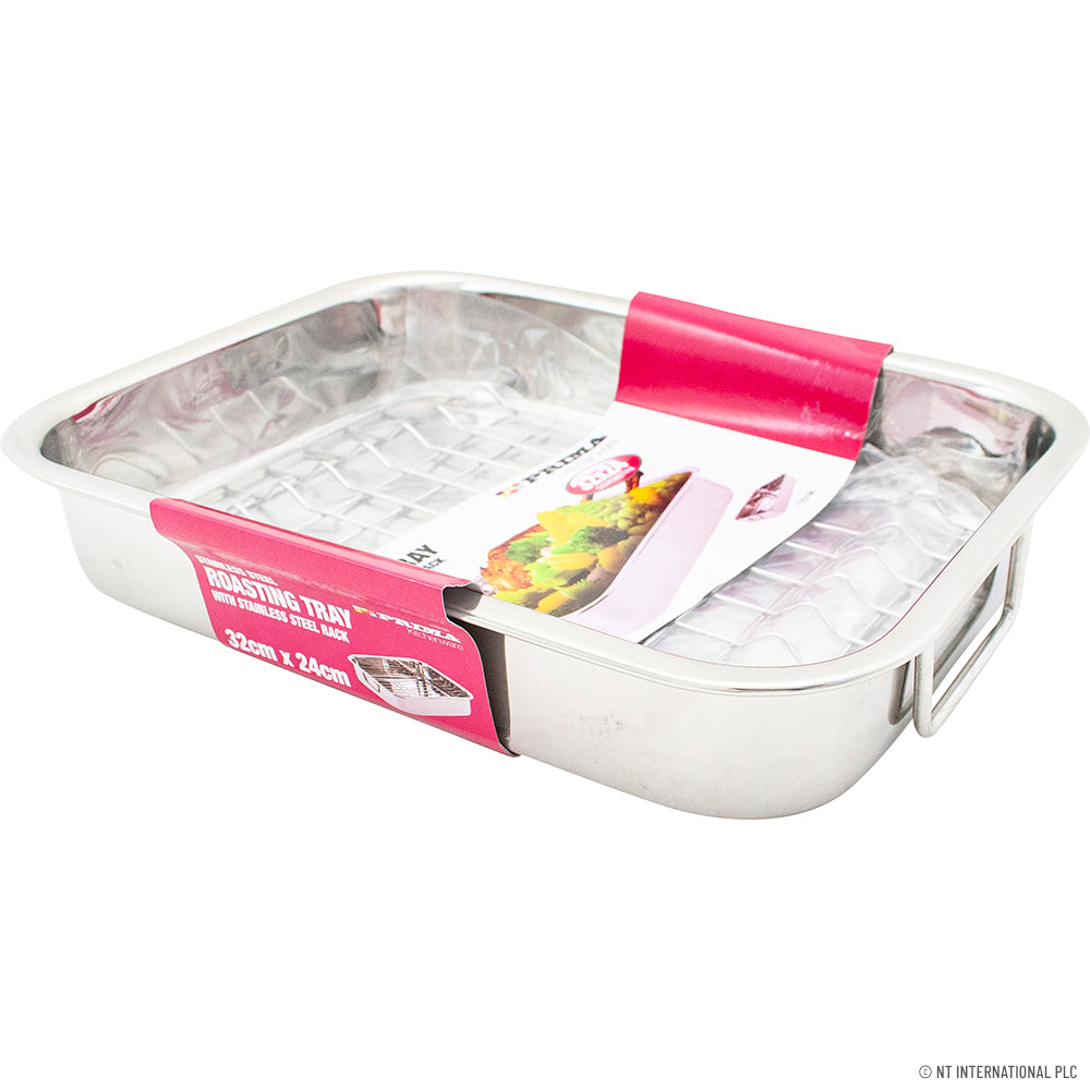 H Rack 32cm x 23cm Stainless Steel Roasting Pan with Rack - Premium Kitchenware for Perfect Roasts