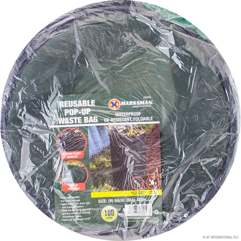 Sac à déchets pop-up réutilisable 100 L Grande poubelle de 58 x 47 cm pour le jardin, le camping et les déchets extérieurs