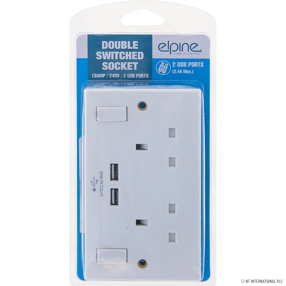 Double prise murale avec 2 ports USB en blanc élégant -