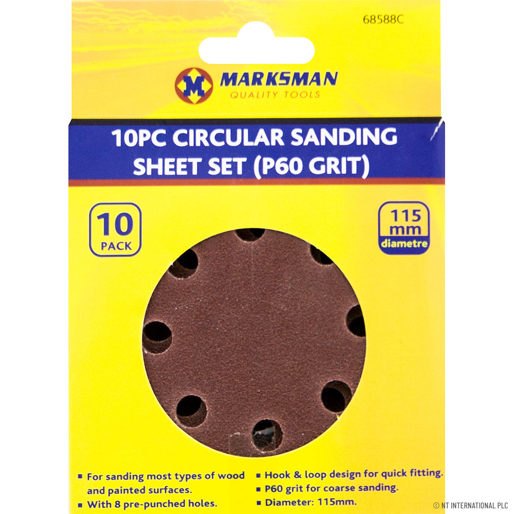 JEU DE 10 FEUILLES ABRASIVES CIRCULAIRES GRAIN P60 MARKSMAN