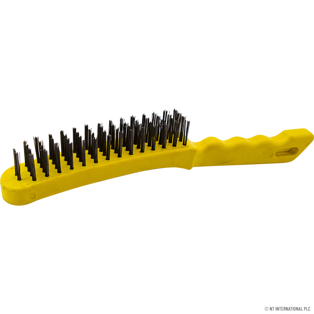 Brosse métallique robuste à 4 rangs avec poignée jaune pour un nettoyage efficace