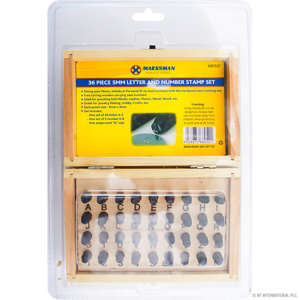 Ensemble de 36 poinçons de marquage en métal 5mm - lettres et chiffres - pour un marquage impeccable
