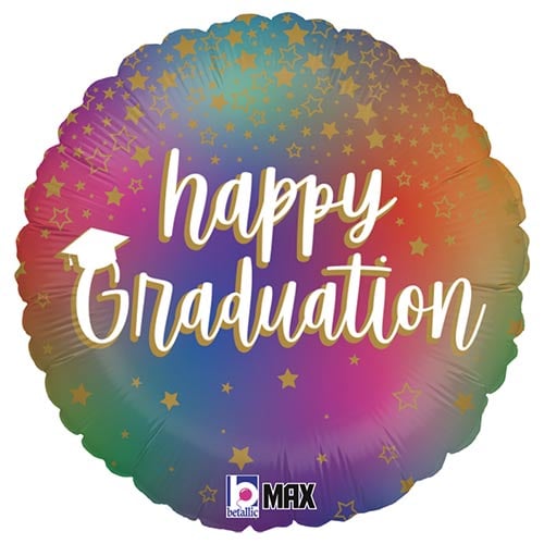 Colourful Rainbow Happy Graduation Round Foil Helium Balloon 46cm / 18 in