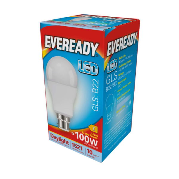 EVEREADY LED GLS BULB B22 13.8w=100w DAYLIGHT 1521LM