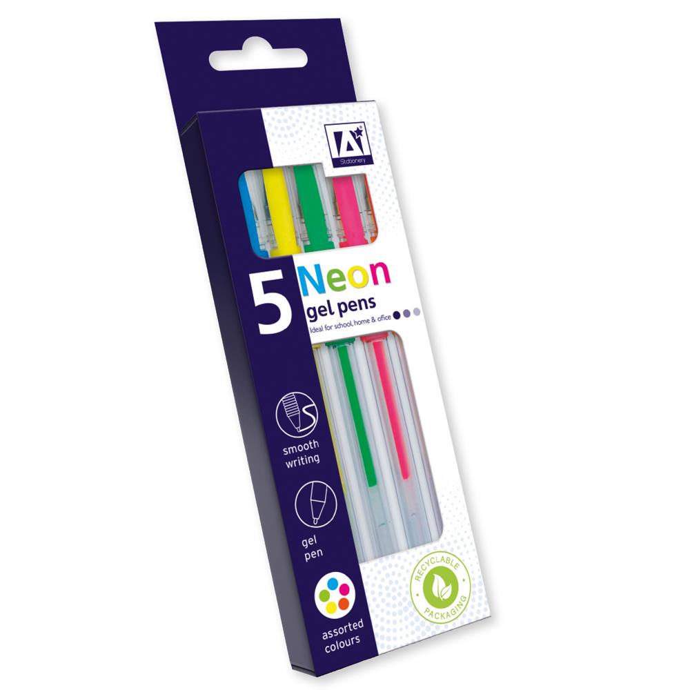 Stylos gel néon, pack de 5