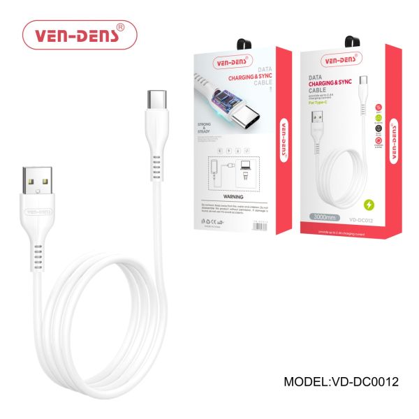 Ven-Dens USB To Type C Charging Cable 2.4A White 3M