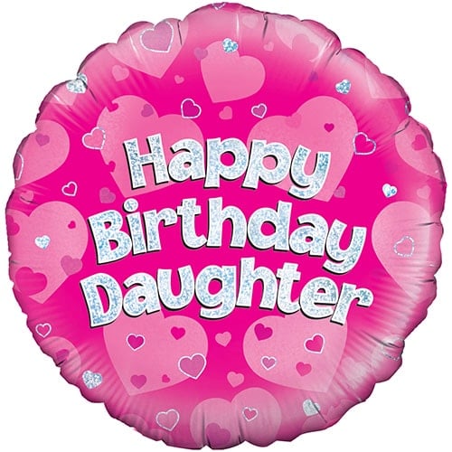 Happy Birthday Daughter Pink Holographic Round Foil Helium Balloon 46cm / 18 in