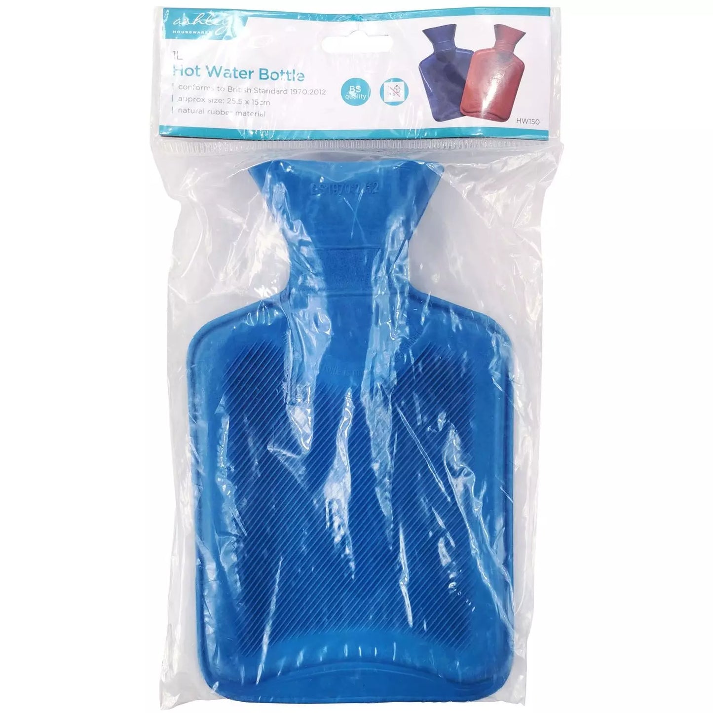 Ashley Housewares 1 Litre Small Ribbed Hot Water Bottle, Assorted