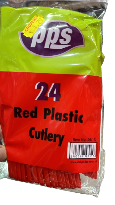 Red plastic cutlery