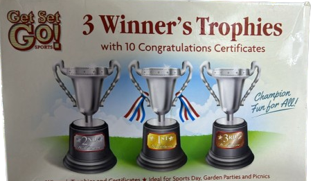 Get Set Go 3 Winner's Trophies With 10 trophies Congratulations Certificates