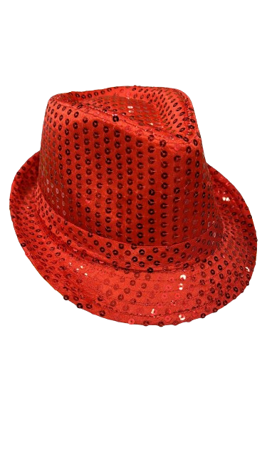 CHAPEAU DE GANGSTER ROUGE À PAILLETTES POUR ADULTE