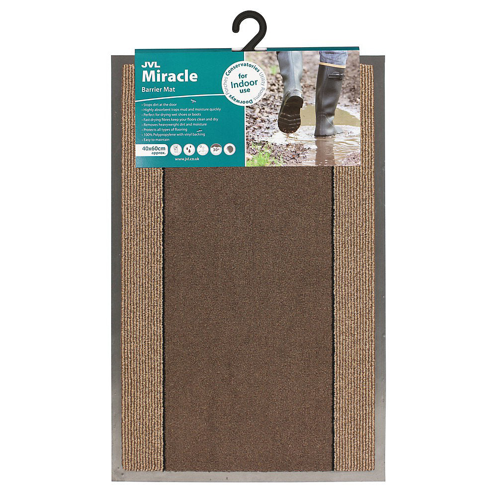 Paillasson anti-salissures lavable en machine JVL Miracle 40x60cm Marron