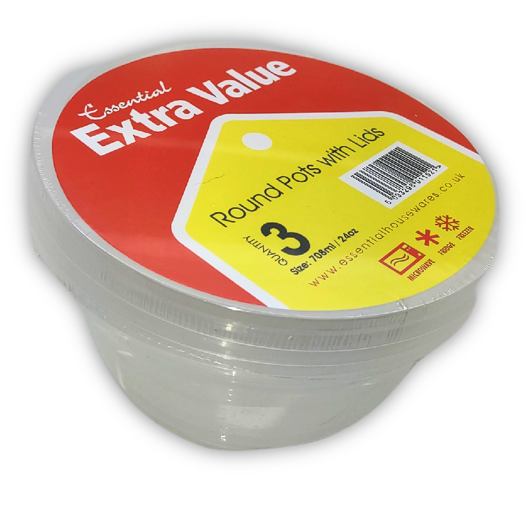 Pot rond MICRO 24 oz à prix réduit + couvercles, paq. de 3