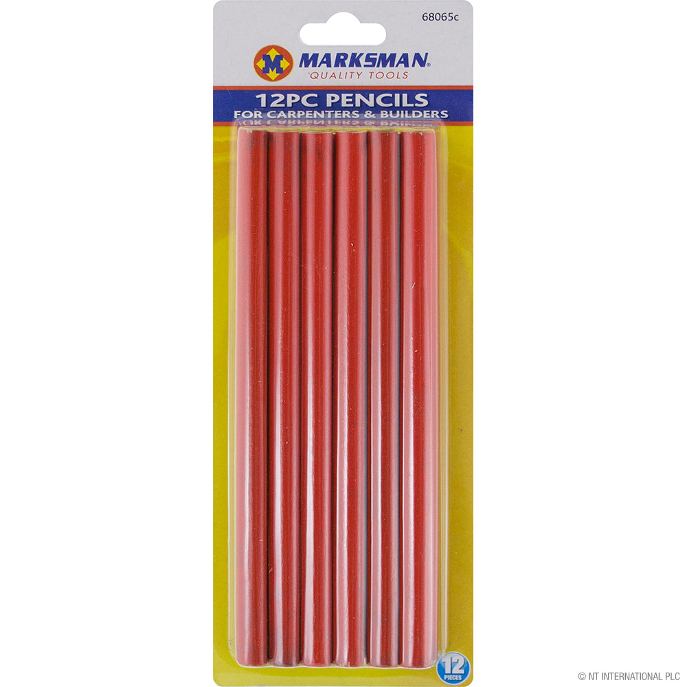 Lot de 12 crayons de charpentier/maçon de qualité supérieure, rouge éclatant – Outils de traçage de haute qualité pour un travail de précision