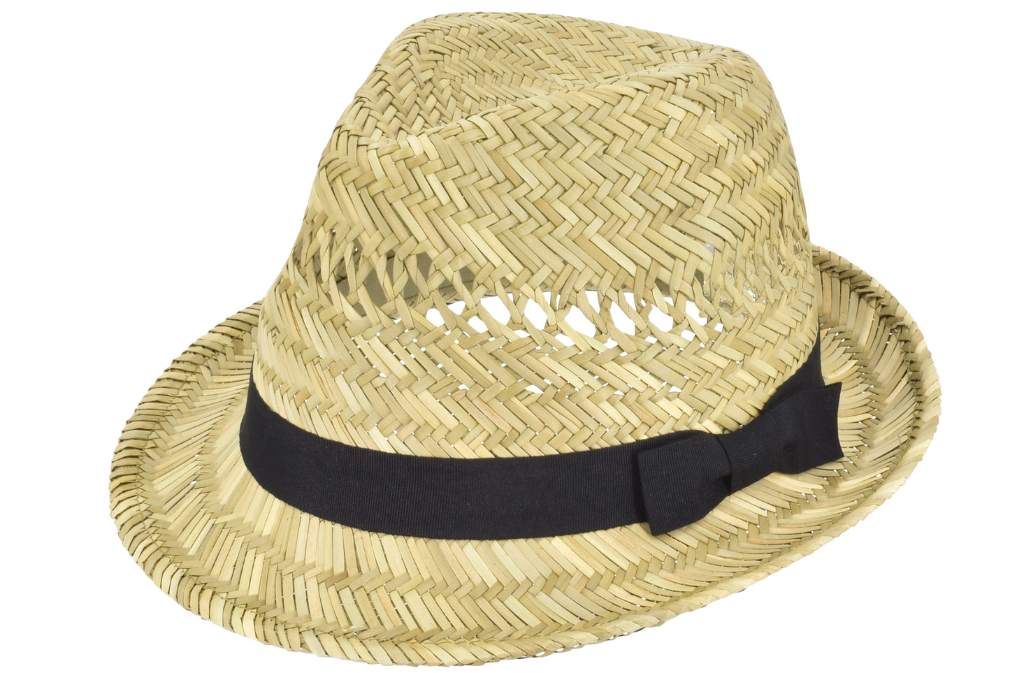Chapeau Trilby en paille style classique avec bande noire | Taille 59 cm
