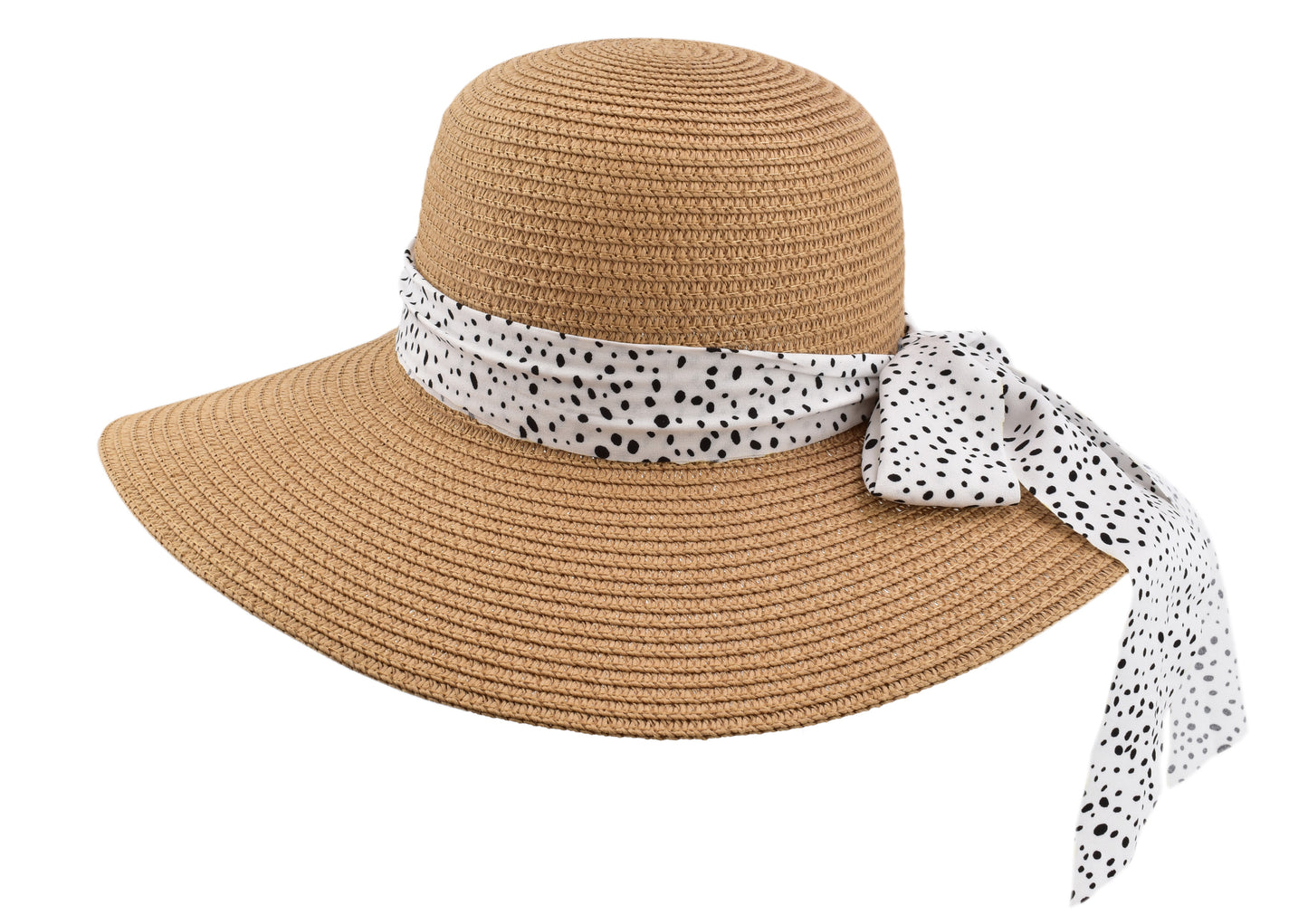 Rehaussez votre style avec un élégant chapeau à large bord et son foulard à pois - 57 cm