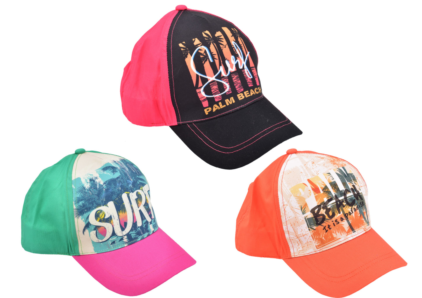 Casquettes de baseball tendance pour enfants - Motif surf 3 modèles assortis 54cm