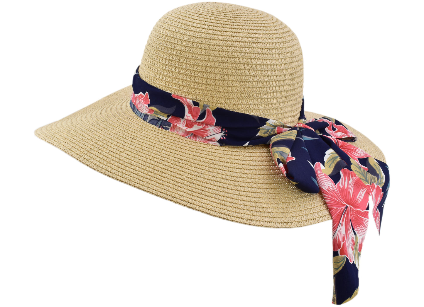 Chapeau élégant à large bord avec foulard tropical 57 cm | L'accessoire d'été parfait