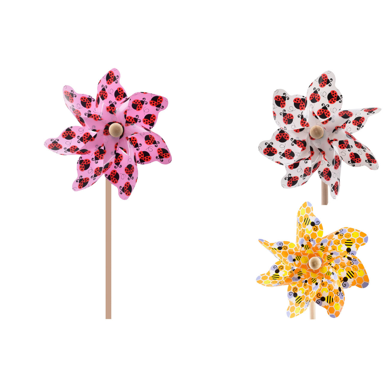 Charmant moulin à vent de 17 cm avec motif coccinelle et abeille - Assemblé | Décoration de jardin unique