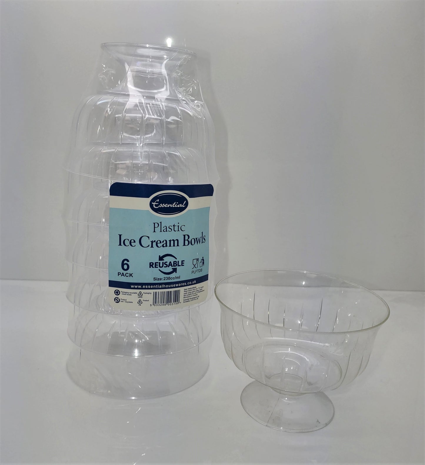 Bol à glace en plastique à pied essentiel 240 ml, lot de 6
