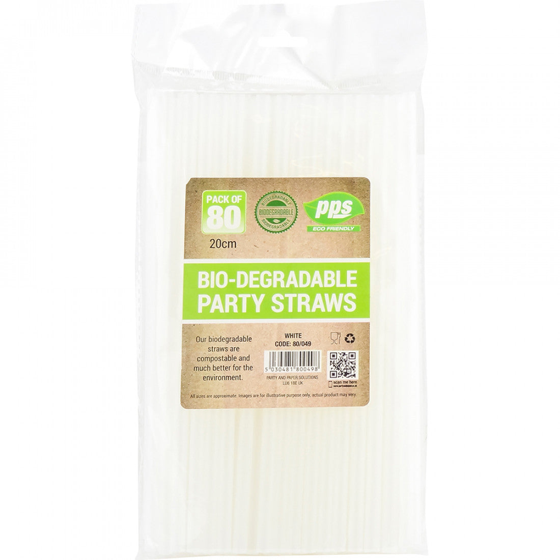 Party Straws Plastic White Bio Degradable 80pc