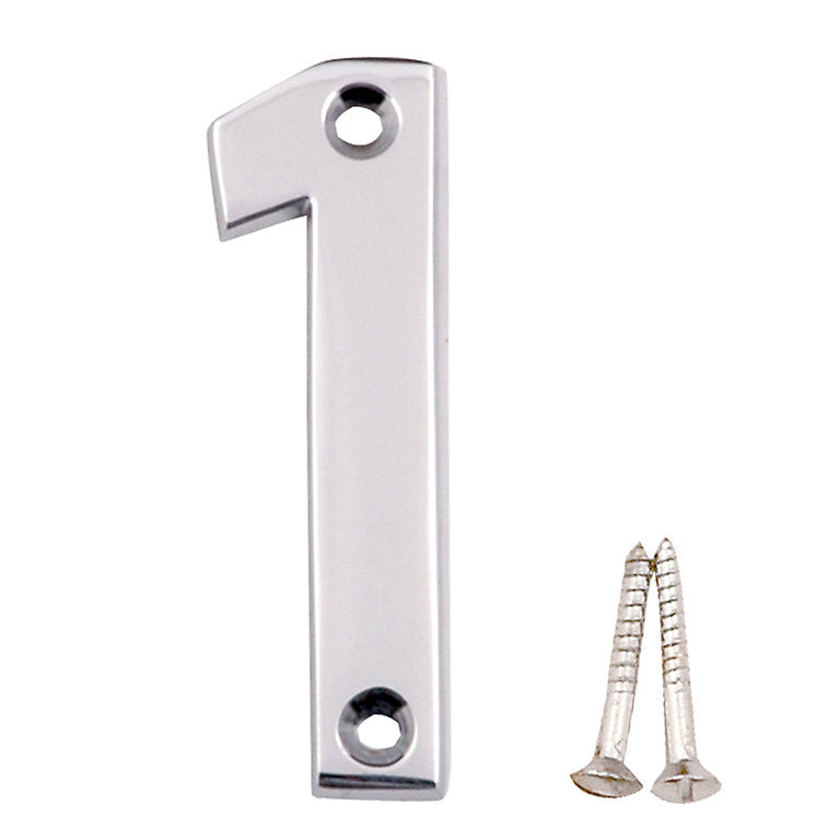 Chiffres numéro 1 de 75 mm, laiton chromé