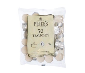 Price’s Candles White 4 hr's Tealights Pack 50