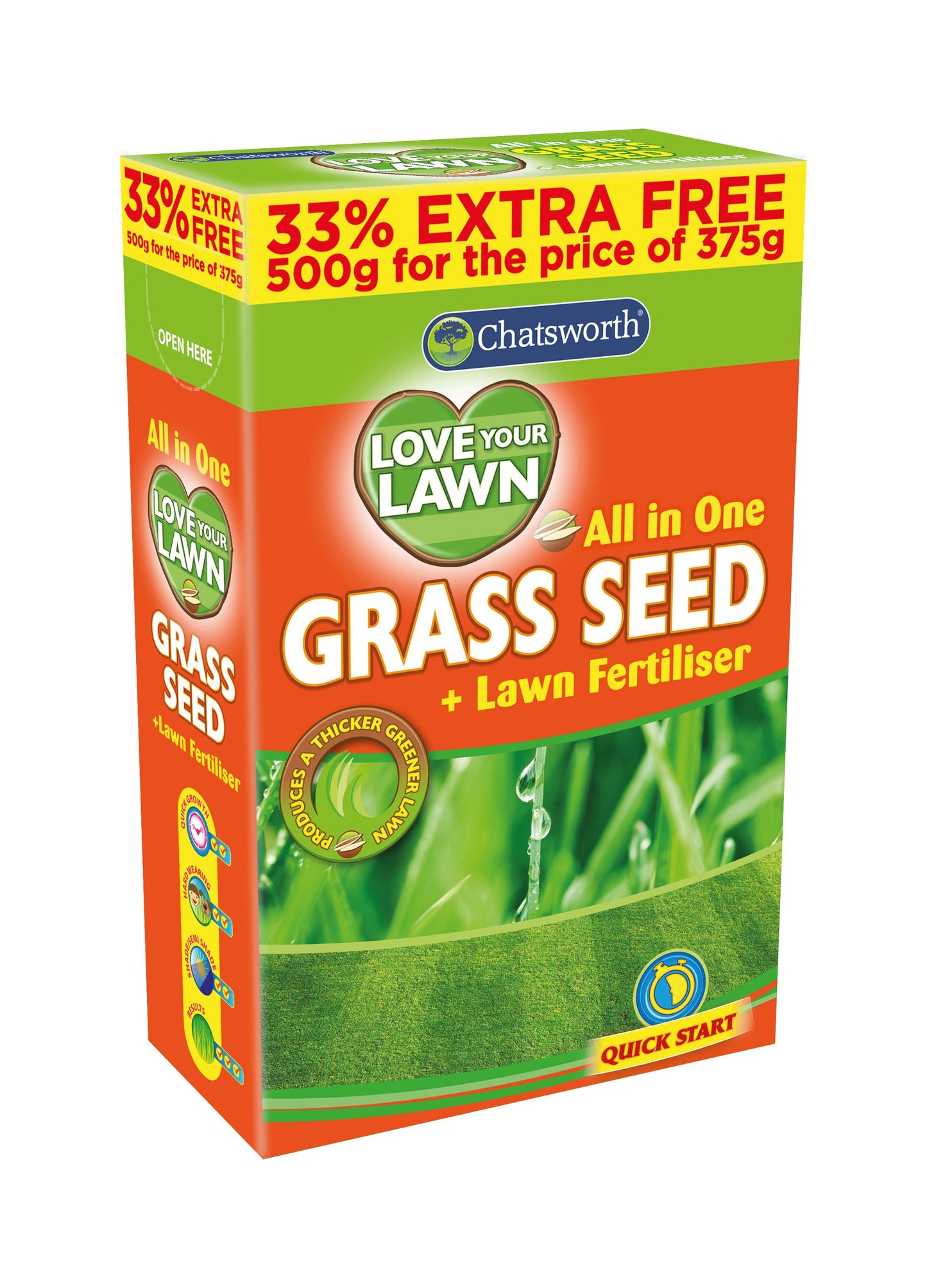 Chatsworth Love Your Lawn Grass Seed & Lawn Fertiliser 500g -